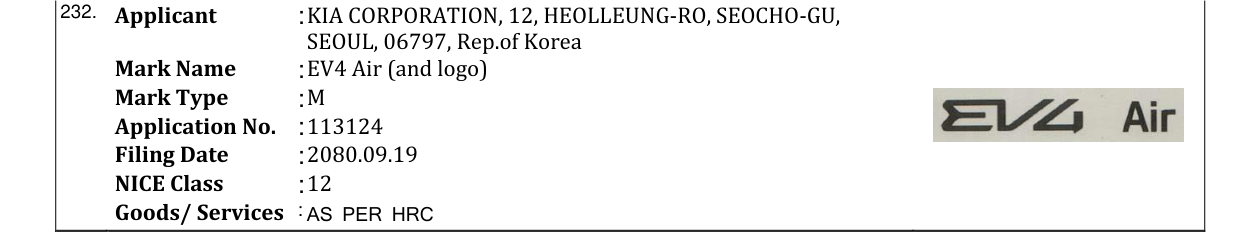 Original bulletin entry for EV4 Air (and logo)
