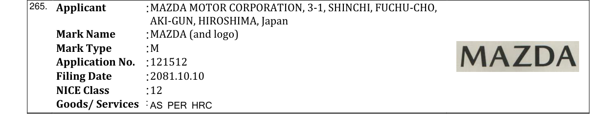 Original bulletin entry for MAZDA (and logo)