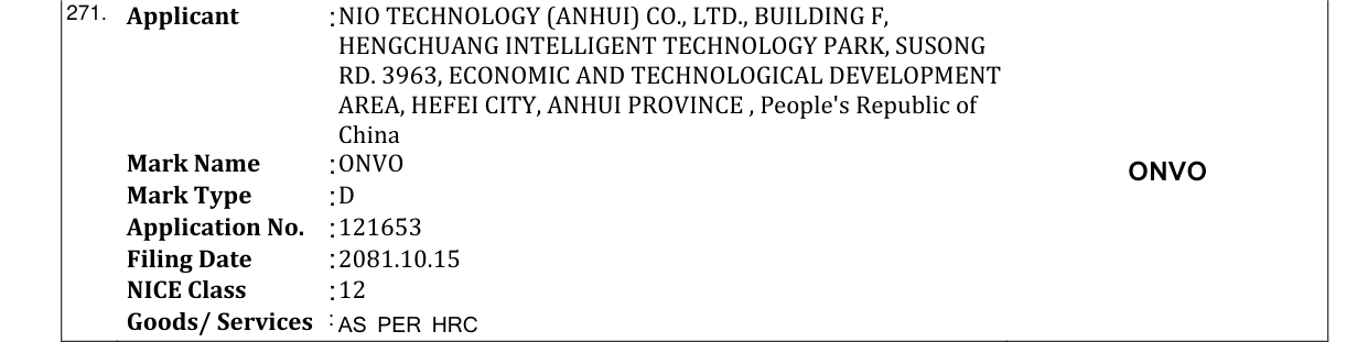 Original bulletin entry for ONVO ONVO