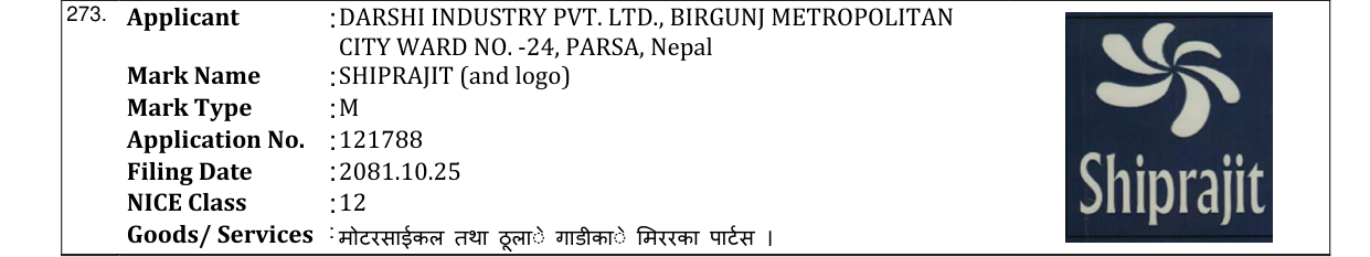 Original bulletin entry for SHIPRAJIT (and logo)