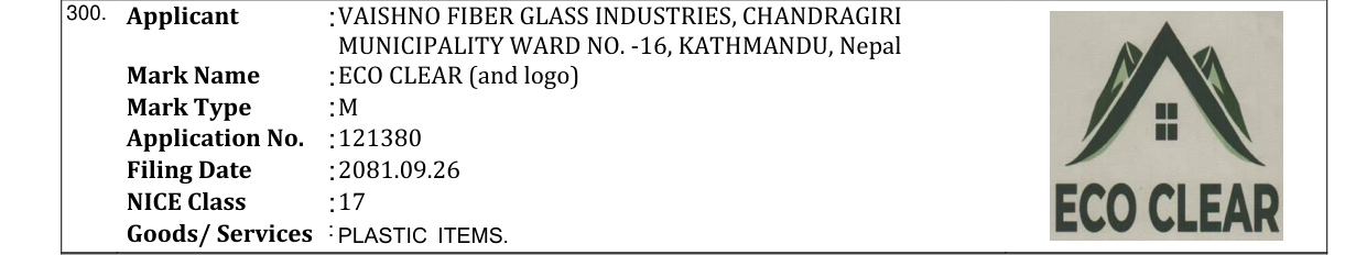 Original bulletin entry for ECO CLEAR (and logo)