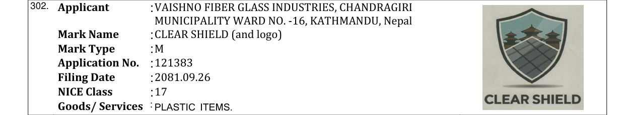 Original bulletin entry for CLEAR SHIELD (and logo)