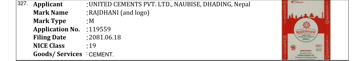 Original bulletin entry for RAJDHANI (and logo)