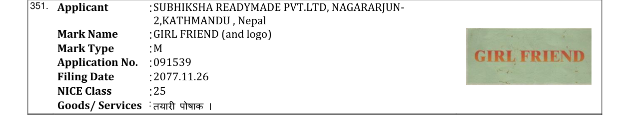 Original bulletin entry for GIRL FRIEND (and logo)