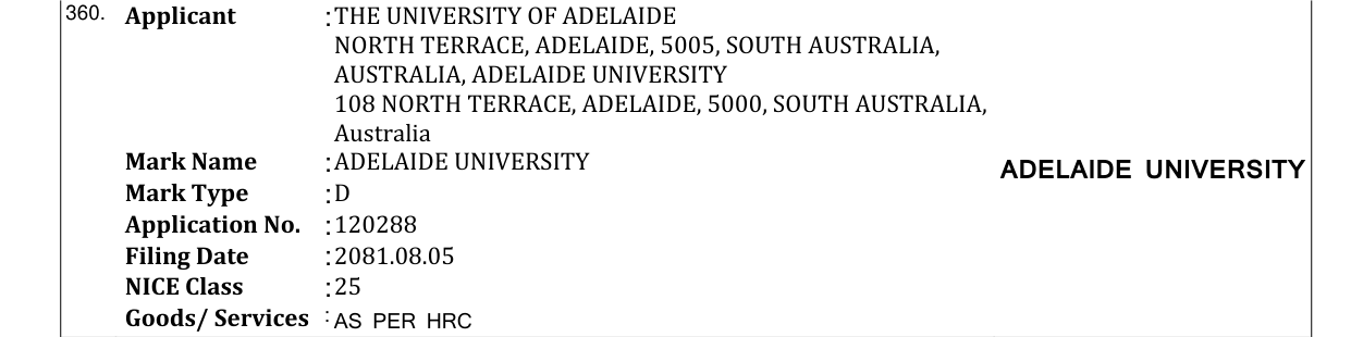 Original bulletin entry for ADELAIDE UNIVERSITY ADELAIDE UNIVERSITY