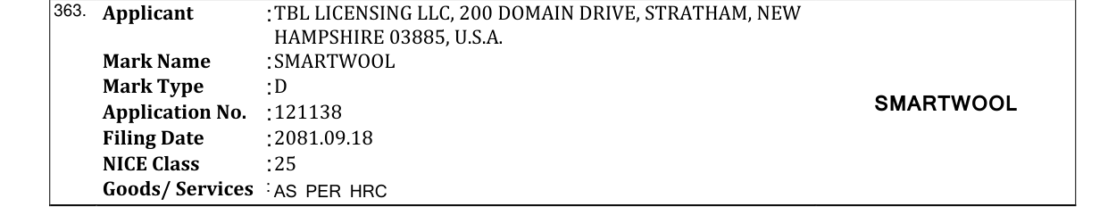 Original bulletin entry for SMARTWOOL