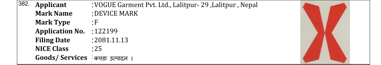 Original bulletin entry for DEVICE MARK