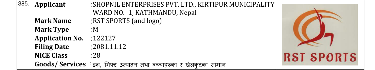 Original bulletin entry for RST SPORTS (and logo)