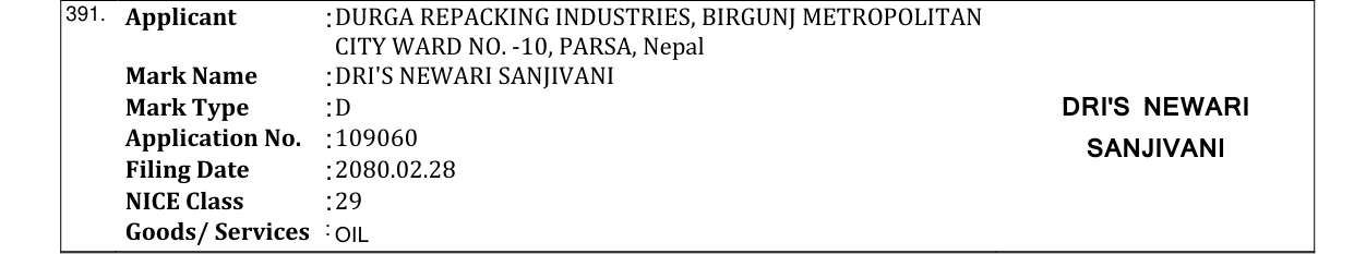 Original bulletin entry for DRI'S NEWARI SANJIVANI
