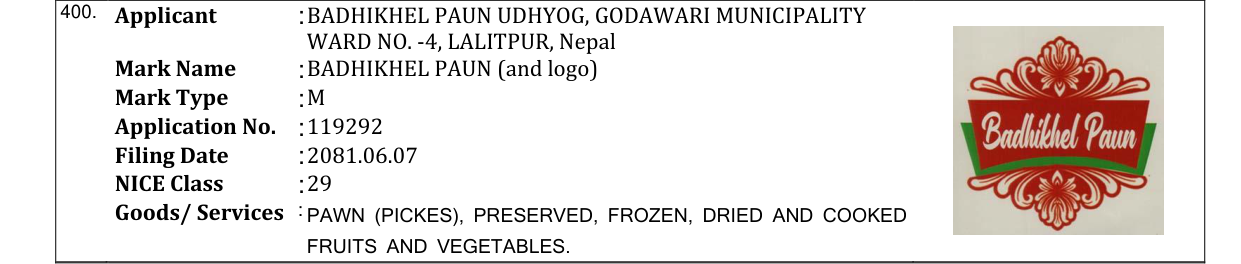 Original bulletin entry for BADHIKHEL PAUN (and logo)