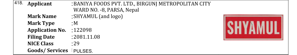 Original bulletin entry for SHYAMUL (and logo)