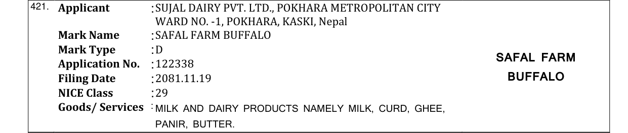 Original bulletin entry for SAFAL FARM BUFFALO