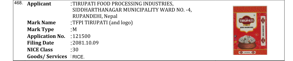Original bulletin entry for TFPI TIRUPATI (and logo)