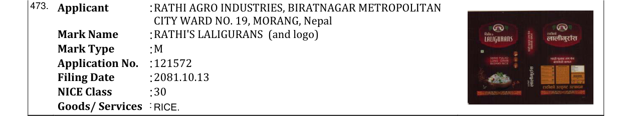 Original bulletin entry for RATHI'S LALIGURANS (and logo)