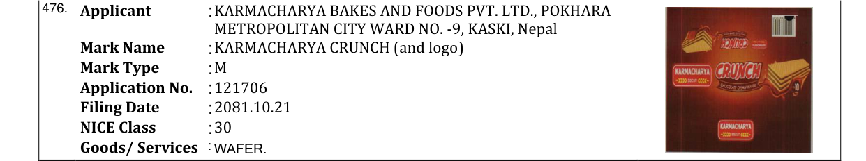 Original bulletin entry for KARMACHARYA CRUNCH (and logo)