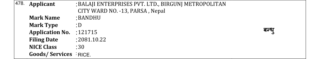 Original bulletin entry for BANDHU