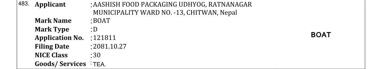 Original bulletin entry for BOAT