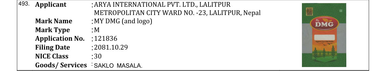 Original bulletin entry for MY DMG (and logo)