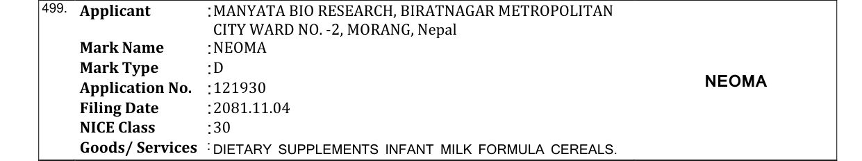 Original bulletin entry for NEOMA