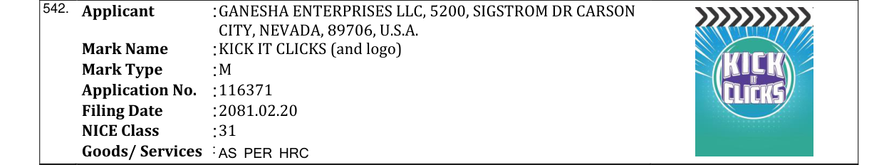 Original bulletin entry for KICK IT CLICKS (and logo)