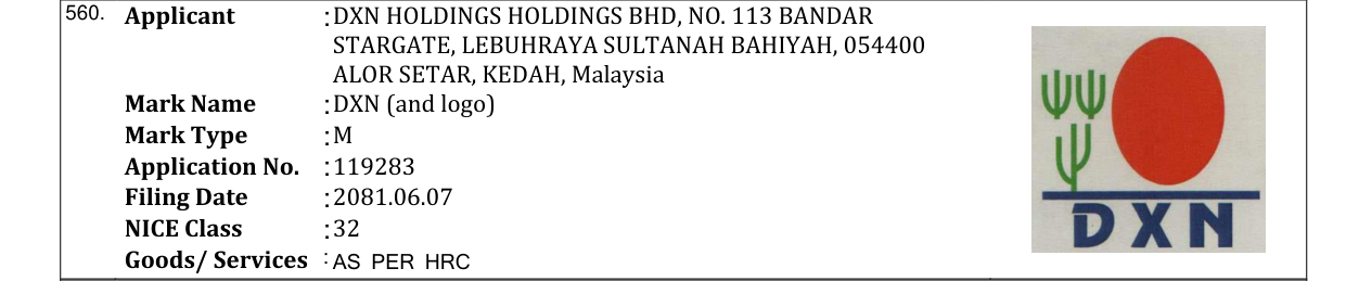 Original bulletin entry for DXN (and logo)