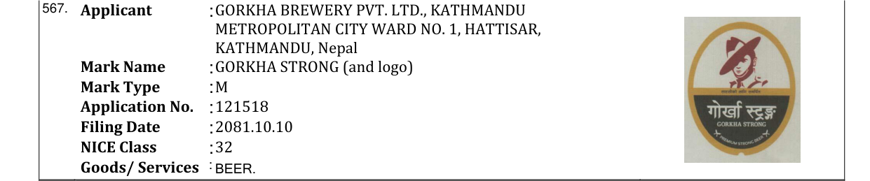 Original bulletin entry for GORKHA STRONG (and logo)