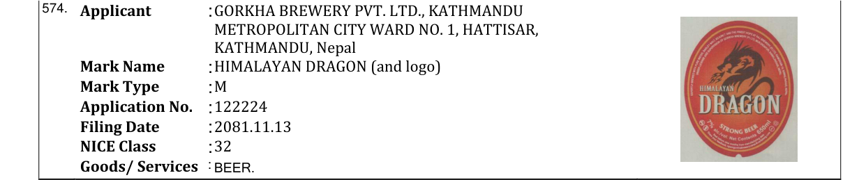 Original bulletin entry for HIMALAYAN DRAGON (and logo)