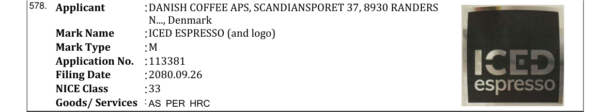 Original bulletin entry for ICED ESPRESSO (and logo)