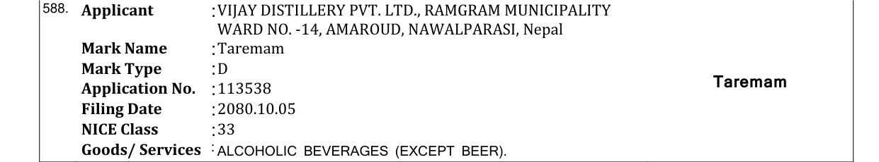 Original bulletin entry for Taremam