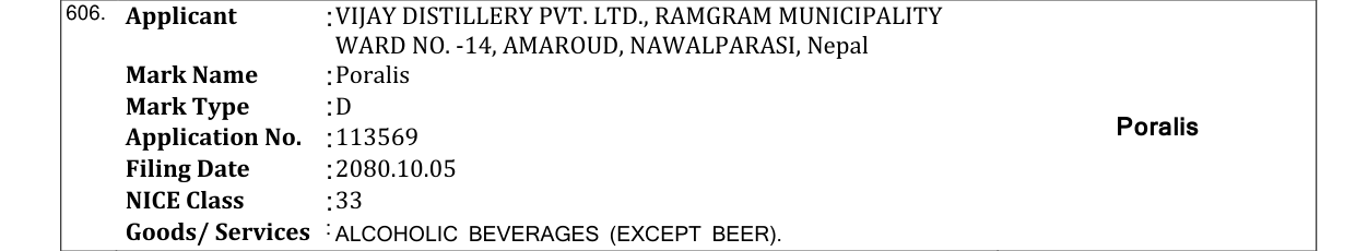 Original bulletin entry for Poralis