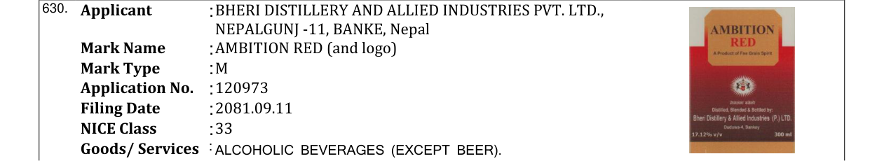 Original bulletin entry for AMBITION RED (and logo)