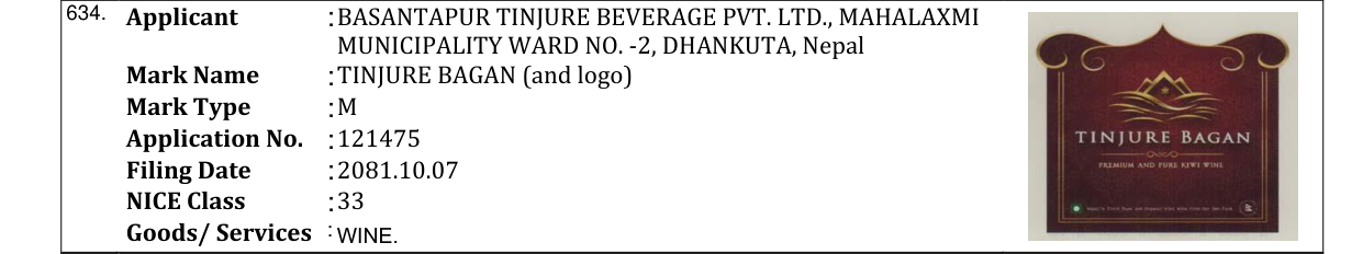 Original bulletin entry for TINJURE BAGAN (and logo)