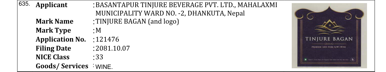 Original bulletin entry for TINJURE BAGAN (and logo)
