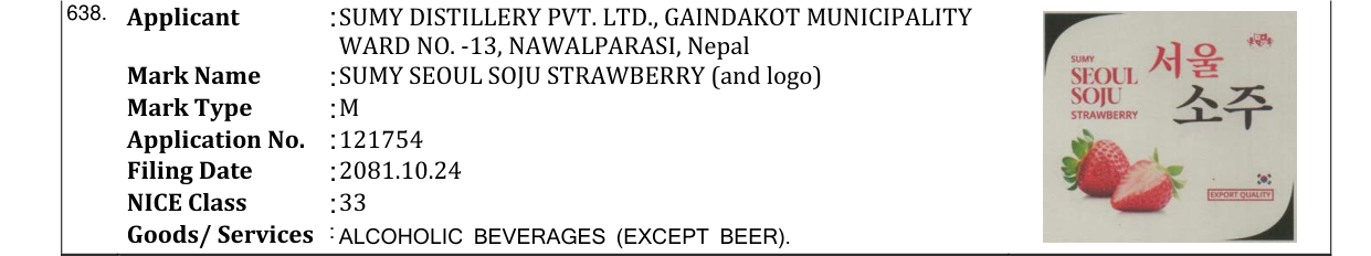 Original bulletin entry for SUMY SEOUL SOJU STRAWBERRY (and logo)