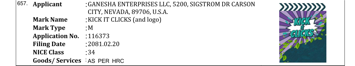 Original bulletin entry for KICK IT CLICKS (and logo)