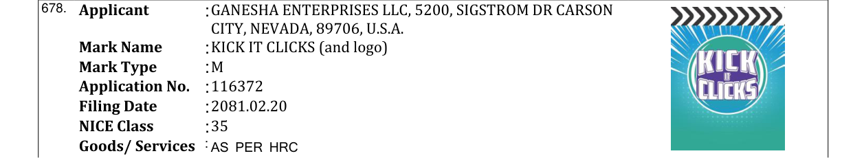 Original bulletin entry for KICK IT CLICKS (and logo)