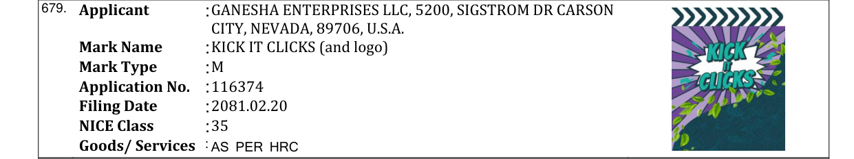 Original bulletin entry for KICK IT CLICKS (and logo)