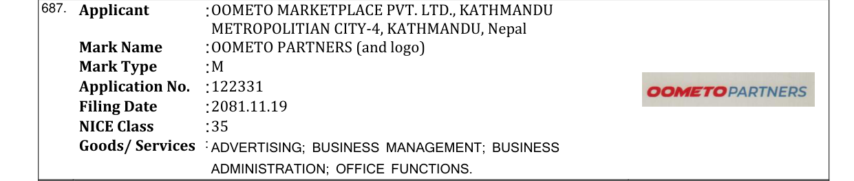 Original bulletin entry for OOMETO PARTNERS (and logo)