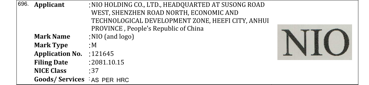 Original bulletin entry for NIO (and logo)
