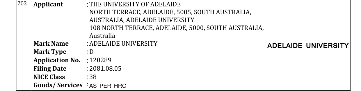 Original bulletin entry for ADELAIDE UNIVERSITY ADELAIDE UNIVERSITY