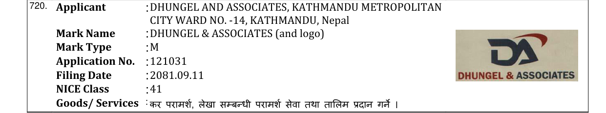 Original bulletin entry for DHUNGEL & ASSOCIATES (and logo)