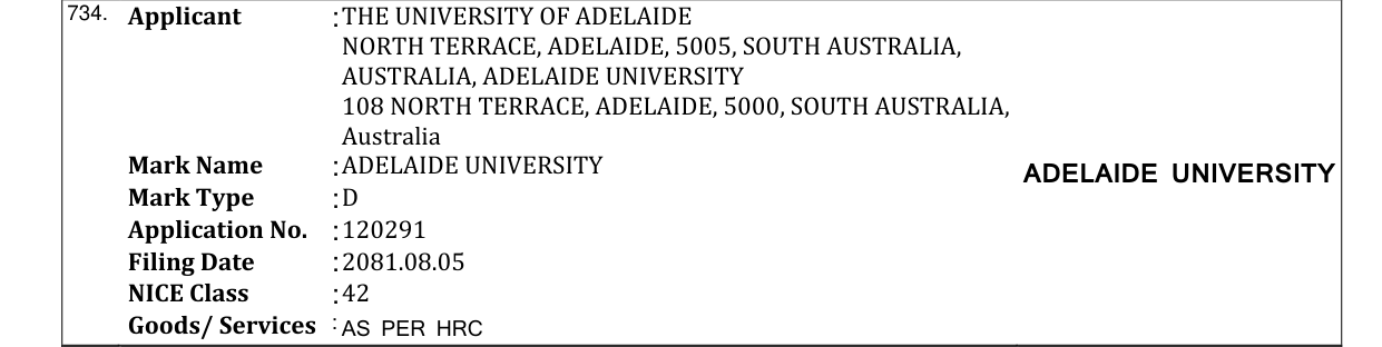 Original bulletin entry for ADELAIDE UNIVERSITY ADELAIDE UNIVERSITY