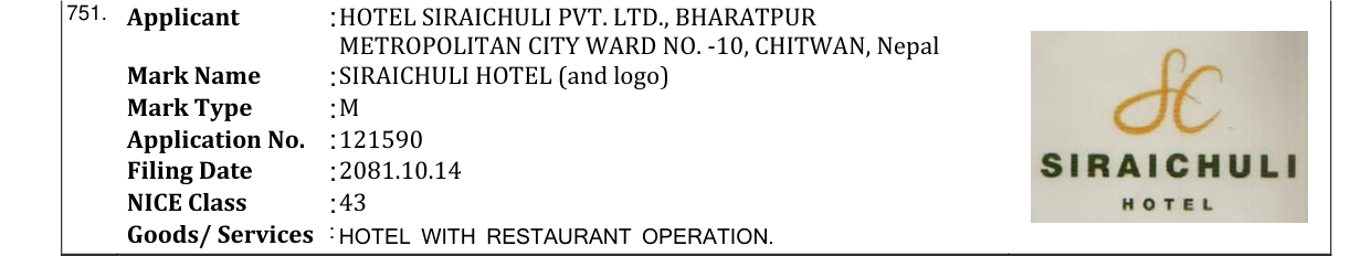 Original bulletin entry for SIRAICHULI HOTEL (and logo)