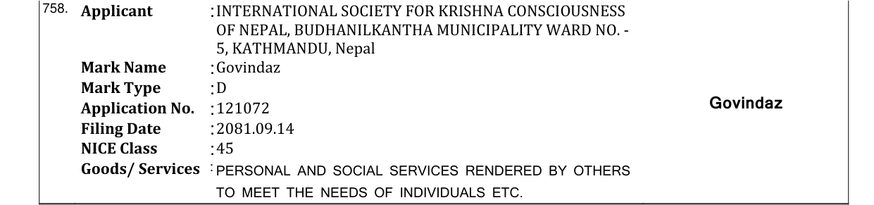 Original bulletin entry for Govindaz