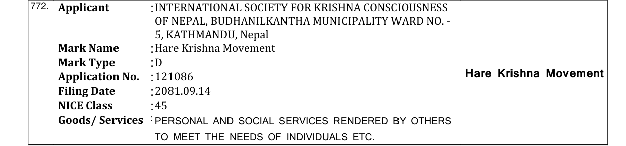 Original bulletin entry for Hare Krishna Movement