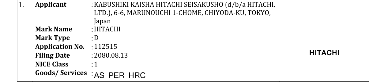 Original bulletin entry for HITACHI