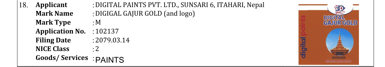 Original bulletin entry for DIGIGAL GAJUR GOLD (and logo)