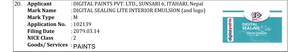 Original bulletin entry for DIGITAL SEALING LITE INTERIOR EMULSION (and logo)