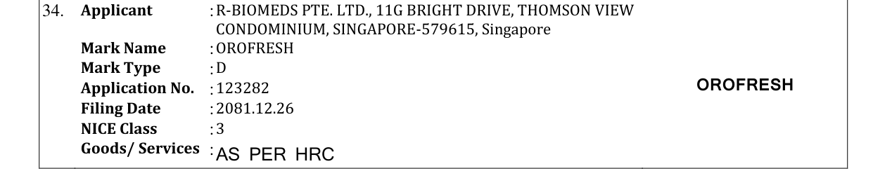 Original bulletin entry for OROFRESH