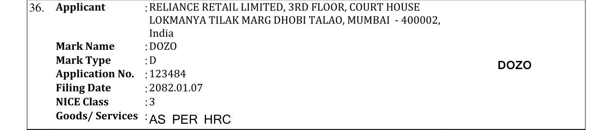 Original bulletin entry for DOZO